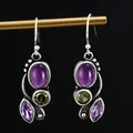 S925 Sterling Silver Earring Wedding Amethyst Drop Earrings for Women Fine Jewelry Earring Girl's