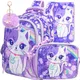 3PCS Cat Backpack for Girls 16”Kids Sequin Bookbag with Lunch Box Water Resistant School Bag for