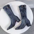 Stivali di Jeans Sexy stivali da donna a metà polpaccio con cerniera tacco alto donna eleganti