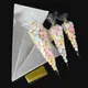 50Pcs Clear Cone Candy Bags Transparent Cellophane Popcorn Candy Cookies Storage Bag for Wedding