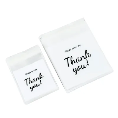 100Pcs Plastic Thank You Cookie Candy Self-Adhesive Bag For Wedding Birthday Party Gift Biscuit