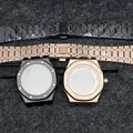 42mm Black/ Rose Gold Watch Case with Sliver Screw Sapphire Crystal Watch Accessories Kit for