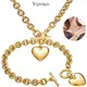 Love Heart Necklace and Bracelet Jewelry Sets for Women Gift Stainless Steel Engagement Wedding