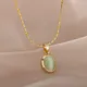 Stainless Steel Round Opal Moonlight Pendant Necklace For Women Choker Vintage Small Bead Chain