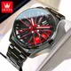 OLEVS Watch for Men 360° Rotary Dial Sport Car Rim Wheel Hub Waterproof Luminous Fashion Stainless