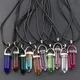 Natural Agate Glass Hexagonal Column Point Leather Cord Necklace Pendant Cylindrical Charms Minerals