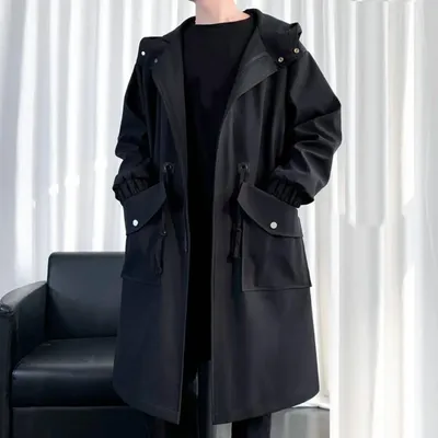 Waterproof Long Black Raincoat Men Rain Coat Hooded Trench Jacket Outdoor Hiking Tour Rainwear Adults