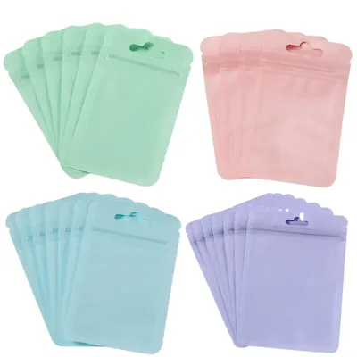 50pcs/lot Reusable Plastic Zip Lock Bags Transparent Macaron color Sealing Bag for DIY Jewelry Retail Display Wrap Packaging Bag