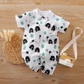 Summer Newborn Boys And Girls Cute Cartoon Panda Full Print Cotton Comfortable Short Sleeve Bodysuit