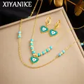 XIYANIKE 316L Stainless Steel Blue Color Romantic Love Heart Beaded Necklace Earring Set For Women