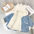 Jacket for Girls Boy Children's Denim Jackets Warm Fur Cowboy Coat Baby Rabbit Ear Hooded Velvet