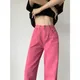 Women Bottoms Pink Jeans Vintage Straight High Waist Self Cultivation Casual Baggy Wide Leg Pants