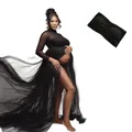 Elegant Black Maternity Photography Props Dresses Sexy Transparent Stretch Mesh Top Patchwork Skirt