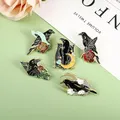 Moonlight Ribbon Flower Crow Metal Badge Electric Guitar Vintage Fashion Musical Instrument Brooch