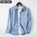 Spring Men's Casual Thin Light Blue Denim Shirt Modal Fabric Long Sleeve Jeans Shirt Black Dark Blue