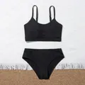 Summer Children Swimwear Girls Solid Fashion Cool Two Piece Swimsuit Kids Teenager Bikini Set