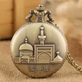 Retro Castle Building Design Quartz Pocket Watch Bronze Cool Souvenir Necklace Clock Full Hunter