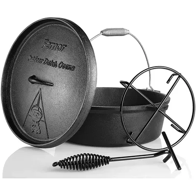 Femor Dutch Oven Cast Iron 5 8L Dutch Oven Cast Iron Camping Cookware Casserole For Outdoor Camping