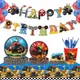 Boy Cartoon Racing Monster Truck Game Birthday Party Disposable Tableware Sets Banner Tablecovers