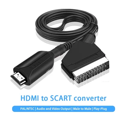 HDMI to SCART converter, 1080P HDMI input SCART output suitable for VHS/TV box/DVD/PC/PS4/TV/monitor 1M