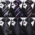 Hi-Tie New Striped Black White Silk Elegant Tie For Men Groom Wedding Men Necktie Pocket Square