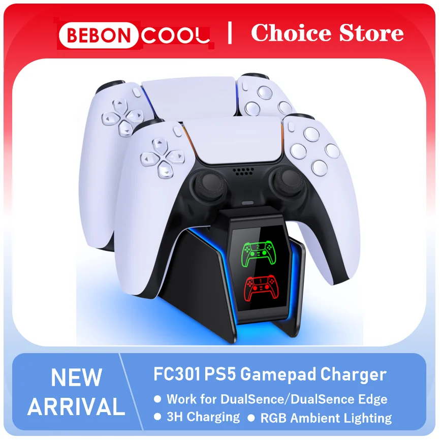 BEBONCOOL FC300 Controller Charging Station For PlayStation 5 Dual Fast Charger LED Indicator Charging Stand For PS5 Gamepad