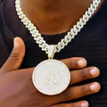 Men Initial Name Pendant Necklace with Hip Hop Iced Out Rhinestone Paved Cuban Link Chain Necklace