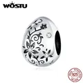 WOSTU Retro Flower Easter Egg Bead 100% 925 Sterling Silver Charm Fit Original Bracelet Pendant