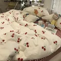 Simple Red Cherry Bedding Sets Nordic Flower Quilt Cover Single Double Size Bed Linen Adult Girls