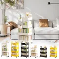 Floor Mounted Bookshelf With Wheels 3/4 Tier Movable Book Storage Rack Rolling Storage Cart Trolley