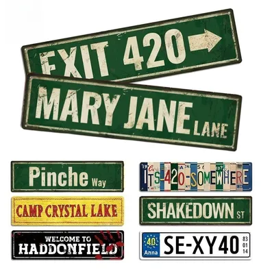 Street Sign Stoner 420 Accessories Plaque Metal Wall Art for Horror Movie Grunge Room Goat Decor Weed Gifts for Men