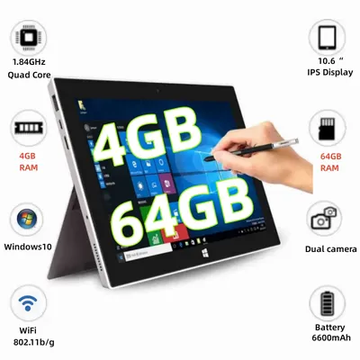 Nuovo Tablet Windows 10 da 10.6 pollici 4GB RAM 64GB ROM 64 bit compatibile con HDMI 1920x1080 IPS