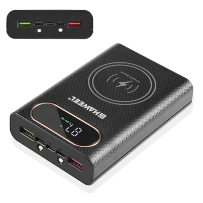 HAWEEL DIY 4 x 21700 Battery 22.5W Fast Charge 15W Wireless Charging Power Bank Box Case with Display, Not Include Batter