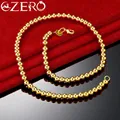 ALIZERO 24K Gold Necklaces 925 Sterling Silver Smooth 6MM Beads Necklace For Women Men Fashion