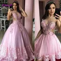 Applique di pizzo rosa 2 in 1 abiti da ballo corti con gonna staccabile pietre perle abito