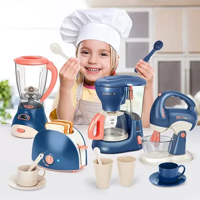 Mini Household Appliances Kitchen Toys, Pretend Play Set with Coffee Maker Blender Mixer and Toaster