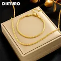 DIEYURO 316L Stainless Steel Gold Color Delicate Fine Chain Necklace Bracelets For Women Girl