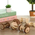 Cute Rabbit Roller Toys Natural Wooden Pine Dumbells Unicycle Bell Chew Toys for Guinea Pigs Rat