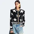 Star Jacquard Knit Cardigan Women Sweater Luxury Design Iconic Lion Gold Button Femme Clothing