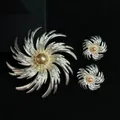 Vintage Middle Design Firework Pearl Brooches Earrings For Women Girls Retro Simple Party Banquet