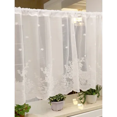 White Lace Floral Embroidered Semi Sheer Curtain 1 Pcs