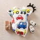 White car printing baby romper One-piece cotton round collar Summer short sleeve For Toddler Outfits