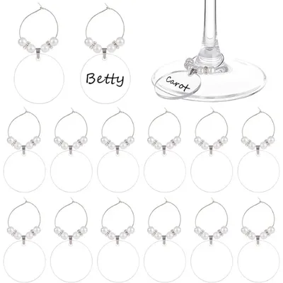 20pcs Acrylic Wine Glass Charms Goblet Marker with Brass Wine Glass Charm Rings Flat Round White 65mm