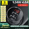 Baseus Caricabatteria da auto USB da 24 W per telefono Adattatore per caricabatterie rapido per telefono cellulare 4.8A per Huawei Xiaomi con caricatore per telefono da auto con display a LED