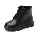 Boys Boots Girls Tide Boots Black Leather Classic Kids Ankle Boots Size 21-37 Cross-tied Zip