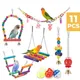 11Pcs Bird Cage Toys for Parrots Wood Birds Swing Reliable Chewable Bite Bridge Wooden Beads Shape