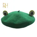 New Cute Frog Big Eye Wool Beret Girls Women Painter Hat Fresh Novelty Gift Green Handmade French