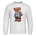 Street Baseball Teddy Bear Boy Hoodie For Mens Funny Warm Sweatshirt Novelty Fleece Streetwears
