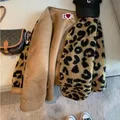 2024 Casual Jackets for Women Single Breasted Faux Fur Leopard Print Long Sleeve Winter Clothes