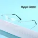 Ultra Light Frameless Gold Wire Glasses Handsome Elegant Anti Blue Light Near Sight Eyewear Fashion